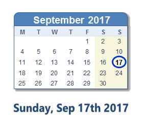 September 17, 2017 calendar
