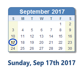 September 17, 2017 calendar