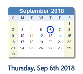 September 6, 2018 calendar