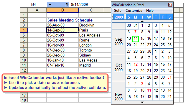 Calendar in Excel