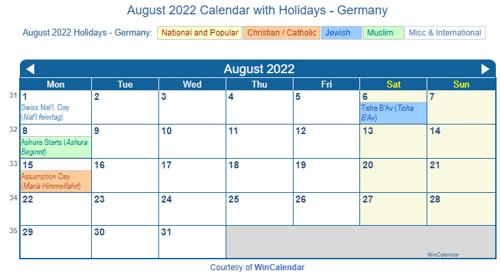 print friendly august 2022 germany calendar for printing