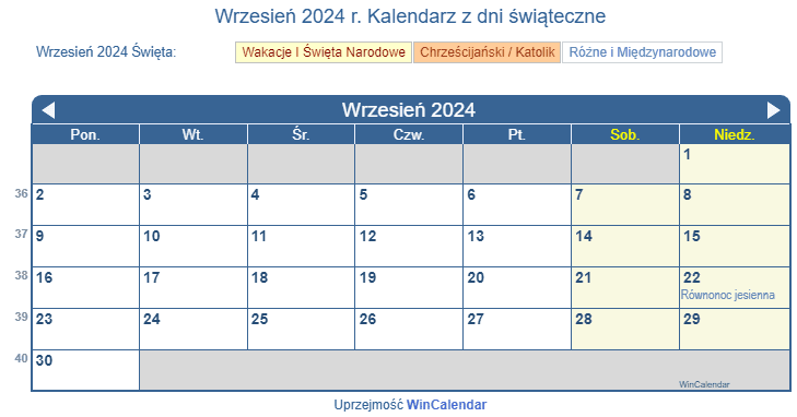 Kalendarz brań 2024 wrzesień 6