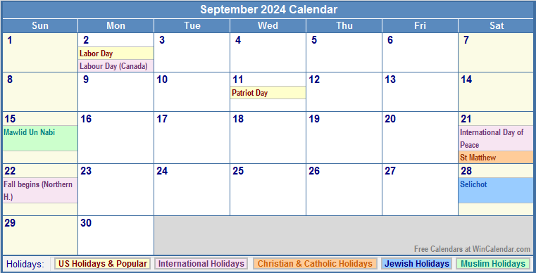 Printable September 2024 Calendar With Holidays - September Calendar 2024