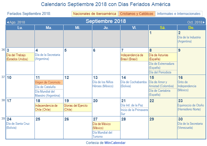 Calendario septiembre 2018 Argentina con feriados - ¡Imprímelo ya!