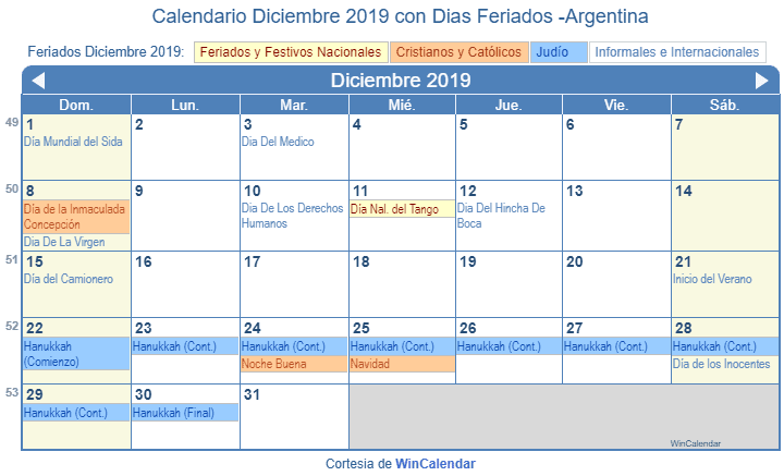 Calendario Diciembre 2019: Imprime en PNG