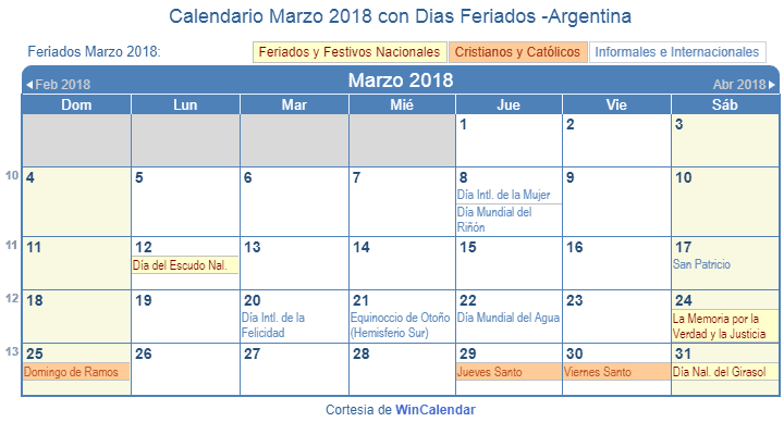 Calendario marzo 2018 Argentina para imprimir: ideal para niños