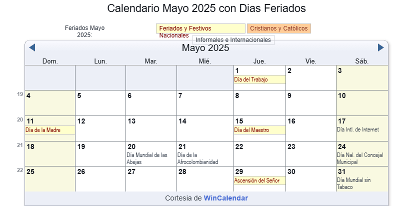 Calendario Con Festivos Mayo Colombia - IMAGESEE