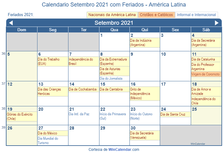Calendário De Setembro De 2021 Para Impressão América