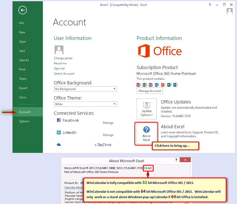 office 2013 version info