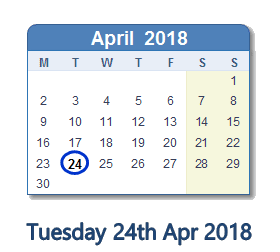 April 24, 2018 calendar