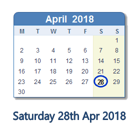 April 28, 2018 calendar