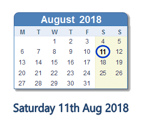 11 August 2018 calendar