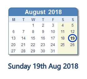 19 August 2018 calendar