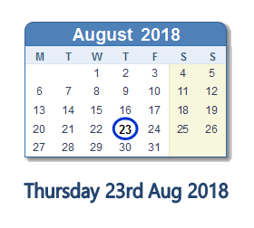 23 August 2018 calendar