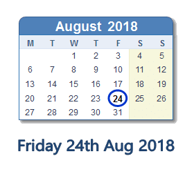 24 August 2018 calendar