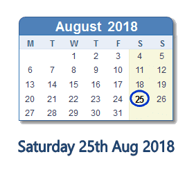 25 August 2018 calendar