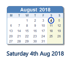 4 August 2018 calendar