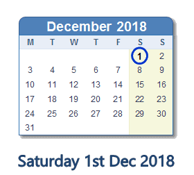 1 December 2018 calendar