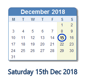 15 December 2018 calendar