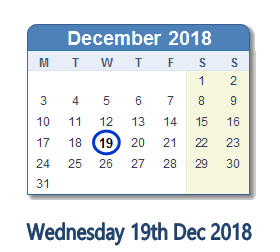 19 December 2018 calendar