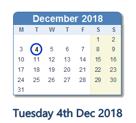 4 December 2018 calendar