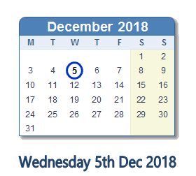 5 December 2018 calendar
