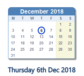 6 December 2018 calendar