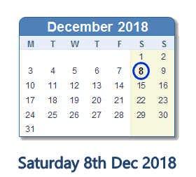 8 December 2018 calendar