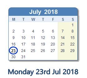 23 July 2018 calendar