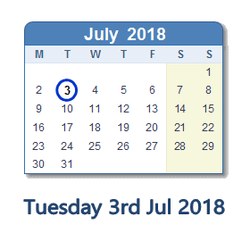 3 July 2018 calendar