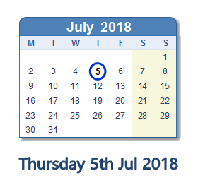 5 July 2018 calendar