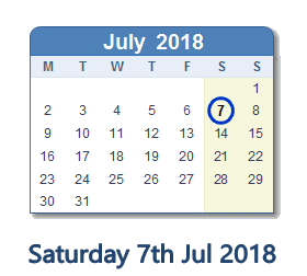 7 July 2018 calendar