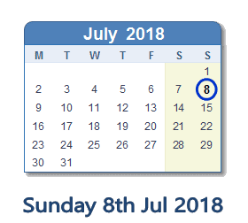 8 July 2018 calendar