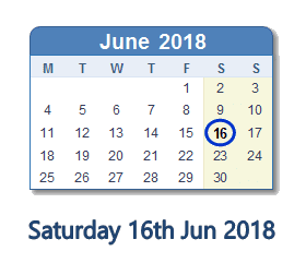 16 June 2018 calendar