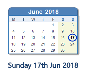 17 June 2018 calendar