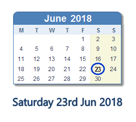 23 June 2018 calendar