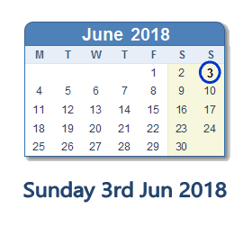 3 June 2018 calendar