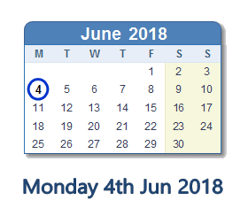 4 June 2018 calendar