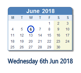 6 June 2018 calendar