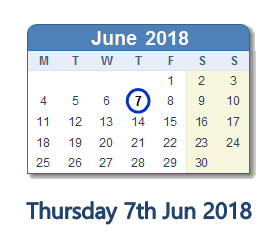 7 June 2018 calendar