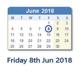 8 June 2018 calendar