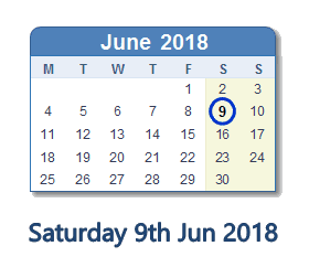 9 June 2018 calendar
