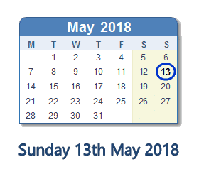 May 13, 2018 calendar