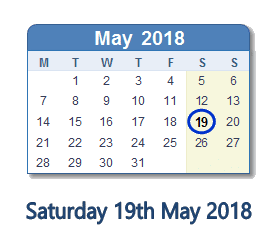 19 May 2018 calendar