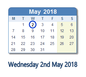 May 2, 2018 calendar