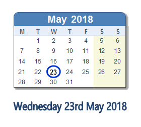 23 May 2018 calendar