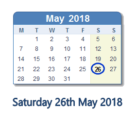 26 May 2018 calendar