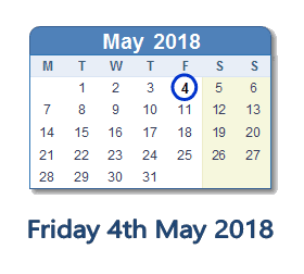 May 4, 2018 calendar