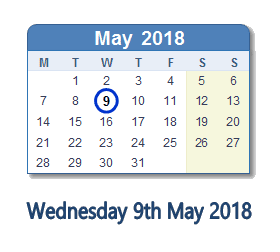 May 9, 2018 calendar