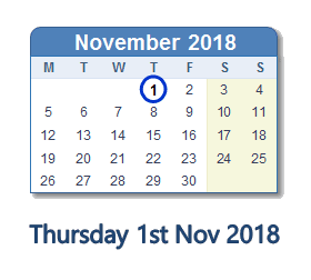 1 November 2018 calendar